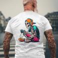 ハロウィン スケルトン ゲーマー おもしろい スケルトン コスチューム ビデオゲーム メンズTシャツ バックプリント 高齢者への贈り物