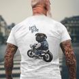 バイクに乗る面白いパグ犬レッツライド メンズTシャツ バックプリント 高齢者への贈り物
