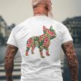 フレンチ ブルドッグ フラワー フローラル フレンチ ドッグ シルエット 犬 ペット メンズTシャツ バックプリント 高齢者への贈り物