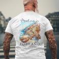 ポジターノ イタリア 旅行 冒険 ミート・ミー・イン・ポジターノ メンズTシャツ バックプリント 高齢者への贈り物