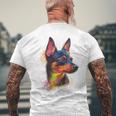 ミニチュア ピンシャー 犬 ペット アート カラフル ミニチュア ピンシャー メンズTシャツ バックプリント 高齢者への贈り物