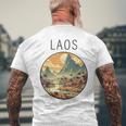 ラオスの風景 アールデコ メンズTシャツ バックプリント 高齢者への贈り物