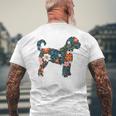 ラブラドゥードルやゴールデンドゥードルのママのためのフローラルドッグシルエット メンズTシャツ バックプリント 高齢者への贈り物