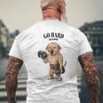 ラブラドールレトリバー 犬用筋肉トレーニング ダンベル付き メンズTシャツ バックプリント 高齢者への贈り物