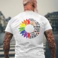 レインボー ヒマワリ ハッピー プライド メンズTシャツ バックプリント 高齢者への贈り物