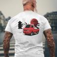 レトロな赤いミニトラックと日本の夕日。 長袖tシャツ メンズTシャツ バックプリント 高齢者への贈り物