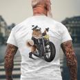 三毛猫 オレンジ猫 ねこ バイク バイカー メンズTシャツ バックプリント 高齢者への贈り物