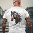 乗馬アート アニマルプリント 馬モチーフ 馬 メンズTシャツ バックプリント 高齢者への贈り物