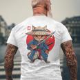 日本の侍 猫戦士 浮世侍 バックプリント メンズTシャツ バックプリント 高齢者への贈り物