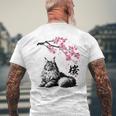 日本美術 メインクーン 猫 桜 桜 メンズTシャツ バックプリント 高齢者への贈り物