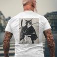 日本美術 猫 忍者 浮世絵 アニメ風 侍猫 長袖tシャツ メンズTシャツ バックプリント 高齢者への贈り物