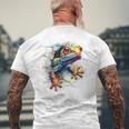 爬虫類とカラフルなヤモリ メンズTシャツ バックプリント 高齢者への贈り物