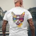 猫 動物 抽象 モチーフ サングラス イラスト アート ネコ メンズTシャツ バックプリント 高齢者への贈り物