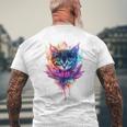 猫 花 カラフル かわいい アート 動物好き グラフィック 猫 メンズTシャツ バックプリント 高齢者への贈り物