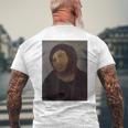 猿のイエスの絵、台無しにされたキリスト、フレスコ、ボッチドアートミーム。 メンズTシャツ バックプリント 高齢者への贈り物