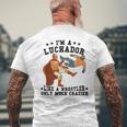 私はレスラーのようなルチャドールだけだ もっとクレイジーなルチャ・リブレ メンズTシャツ バックプリント 高齢者への贈り物