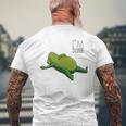 終わった、リラックスしているカエル、カエル好きの面白いカエル、カエル メンズTシャツ バックプリント 高齢者への贈り物