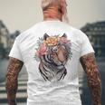 花柄 水彩 虎 花 王冠 虎好き メンズTシャツ バックプリント 高齢者への贈り物