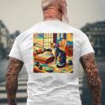 面白いtシャツ 猫 ネコ 読書 勉強 メンズ 猫好き グッズ おもしろ 面白い 服 ネタ 猫の下僕 浮世絵 長袖tシャツ メンズTシャツ バックプリント 高齢者への贈り物