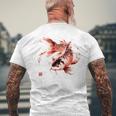 鯉 赤黒 アクアリウム ニシキゴイ 観賞魚 イラスト バックプリント メンズTシャツ バックプリント 高齢者への贈り物