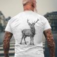 鹿 絵 グラフィック 動物 アート モチーフ 鹿 メンズTシャツ バックプリント 高齢者への贈り物