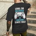 38歳の誕生日ビデオゲーマー レベル38 アンロック済み 1987年以来 メンズTシャツ バックプリント 彼への贈り物