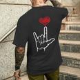 Asl I Love You Hand Heart アメリカ手話 メンズTシャツ バックプリント 彼への贈り物