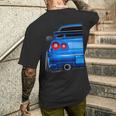 Blue Gt R 34 Jdm スカイラインスタンス カー ドリフトレーシング メンズTシャツ バックプリント 彼への贈り物