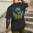 Catzilla ビンテージ 面白い かわいい 猫 アート メンズTシャツ バックプリント 彼への贈り物