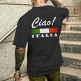 Ciao Italia トリコロールグリーン 白と赤 イタリア国旗 イタリア メンズTシャツ バックプリント 彼への贈り物