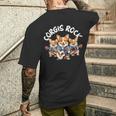 Corgis Rock かわいいコーギー犬トリオ ロックアウト ギターを弾く メンズTシャツ バックプリント 彼への贈り物