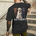 Be Happy ラブラドールレトリバー ゴールデンブラックブラウン チョコレートラボ メンズTシャツ バックプリント 彼への贈り物