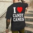 I Heart 愛 キャンディケーン 冬 ペパーミント クリスマス メンズTシャツ バックプリント 彼への贈り物