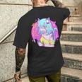 Kawaii Gamer ネコガール メンヘラ 美的パステル ゴス キュート メンズTシャツ バックプリント 彼への贈り物