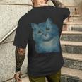 L Wain作 青い猫 メンズTシャツ バックプリント 彼への贈り物