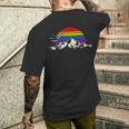Lgbtq レインボー 山 サンセット ヴィンテージ メンズTシャツ バックプリント 彼への贈り物