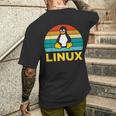 Linux レトロ ヴィンテージ ペンギン オタク ペンギン オペレーティング システム オタク メンズTシャツ バックプリント 彼への贈り物