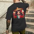 Long Haired Curvy Mexican Chibi Zarape Roses Mexican Pride メンズTシャツ バックプリント 彼への贈り物