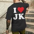 I Love Jk Initials I Heart JK First Last Name J K メンズTシャツ バックプリント 彼への贈り物