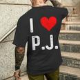 I Love Pj PJ ハート アンティーク調 長袖tシャツ メンズTシャツ バックプリント 彼への贈り物