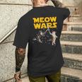 Meow Wars 猫好きのための面白いグラフィック メンズTシャツ バックプリント 彼への贈り物