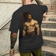 Muscle Man Bodybuilder Gay Daddy Classic Oil Paintingtyle メンズTシャツ バックプリント 彼への贈り物
