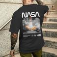 Nasa スペースシャトル打ち上げカラーの黒と白のワームロゴ メンズTシャツ バックプリント 彼への贈り物