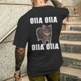 Oiia Oiia スピニング インターネット ミーム 猫 ユーモラス 面白い ブレイン メンズTシャツ バックプリント 彼への贈り物