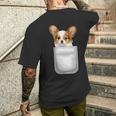 Papillon パピヨン 子犬 ポケットの中の犬 メンズTシャツ バックプリント 彼への贈り物