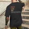Peace Love And Understanding シャツ インスピレーションを与える引用 レトロ メンズTシャツ バックプリント 彼への贈り物