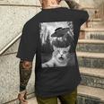 Ufoエイリアンと面白い猫の自撮り。 メンズTシャツ バックプリント 彼への贈り物