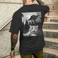 Ufo付き面白い猫セルフィー メンズTシャツ バックプリント 彼への贈り物