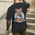 Yorkie Dog アニメ アイスクリームを食べる 夏 かわいい メンズTシャツ バックプリント 彼への贈り物