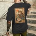 おもしろ寿司 侍猫 道場 夕日 浮世絵 漫画 漢字アート メンズTシャツ バックプリント 彼への贈り物